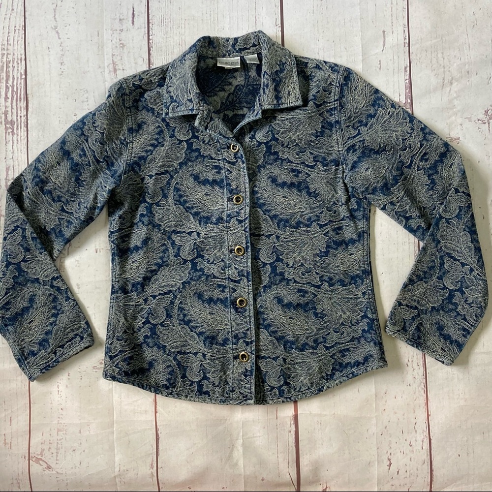 Chico's Women's 0 S Small Paisley Print Tapestry Jacket Button Collared Canvas